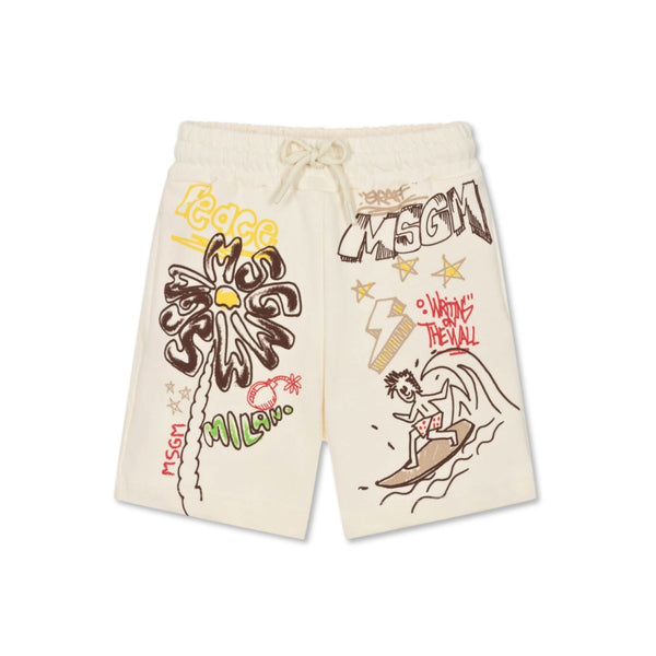 Boys Cream Cotton Graffiti Print Shorts