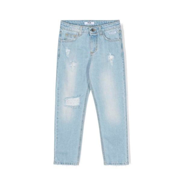 Boys Denim Light Blue Distressed-Finish Jeans