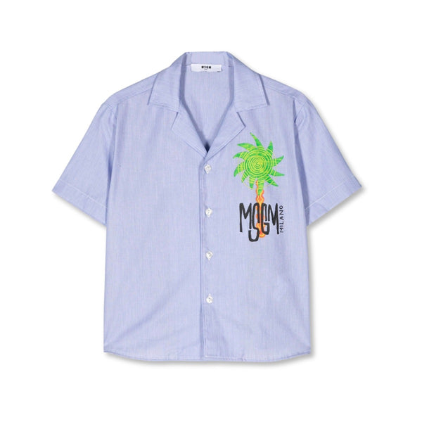 Boys Blue Striped Cotton Shirt