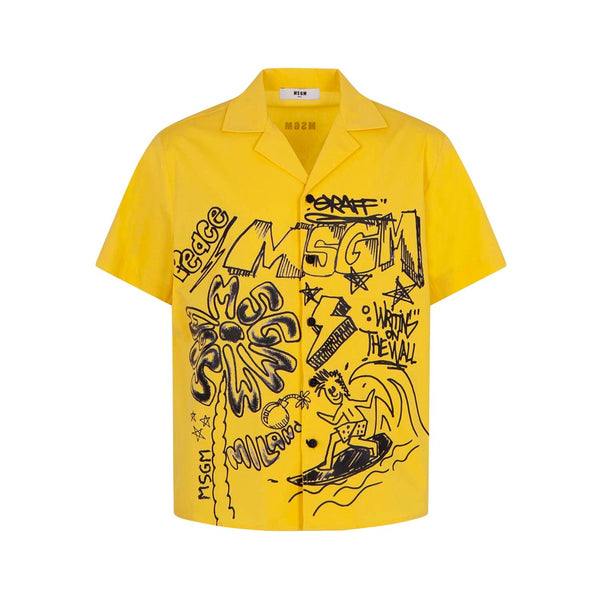 Boys Yellow Graphic-Print Cotton Shirt