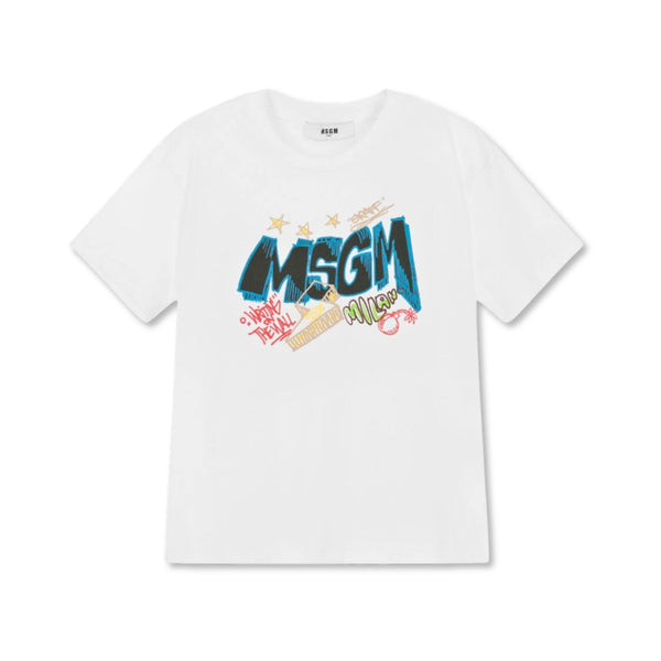 Boys White Cotton Graffiti T-Shirt