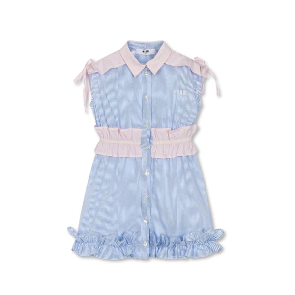 Girls Blue Striped Cotton Dress