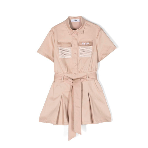Girls Beige Logo-Embroidered Jumpsuit