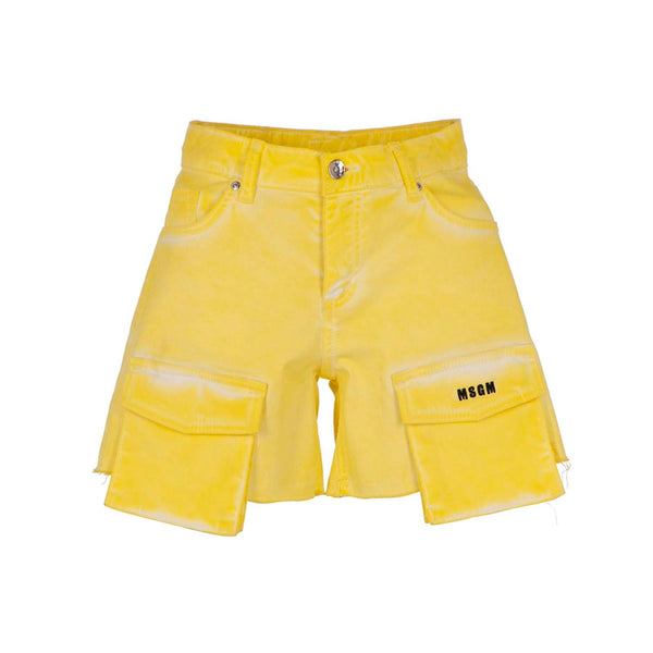 Girls Denim Yellow Logo-Embroidered Shorts