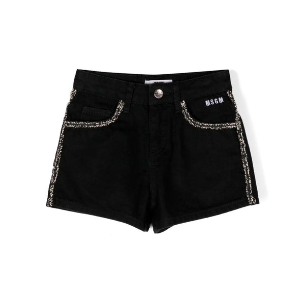 Girls Black Contrasting-Trim Denim Shorts