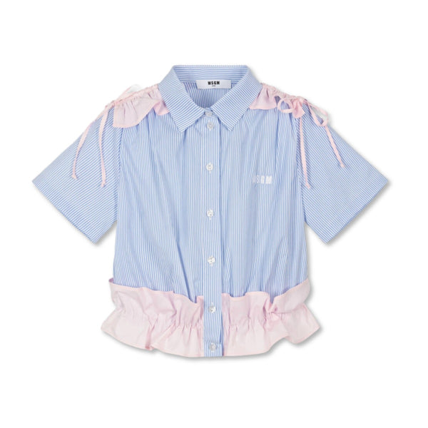 Girls Blue Striped Cotton Shirt