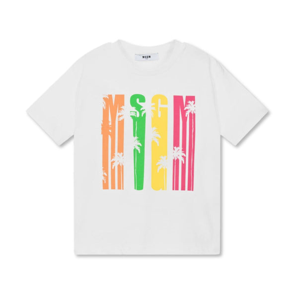 Girls White Cotton Palm Tree T-Shirt