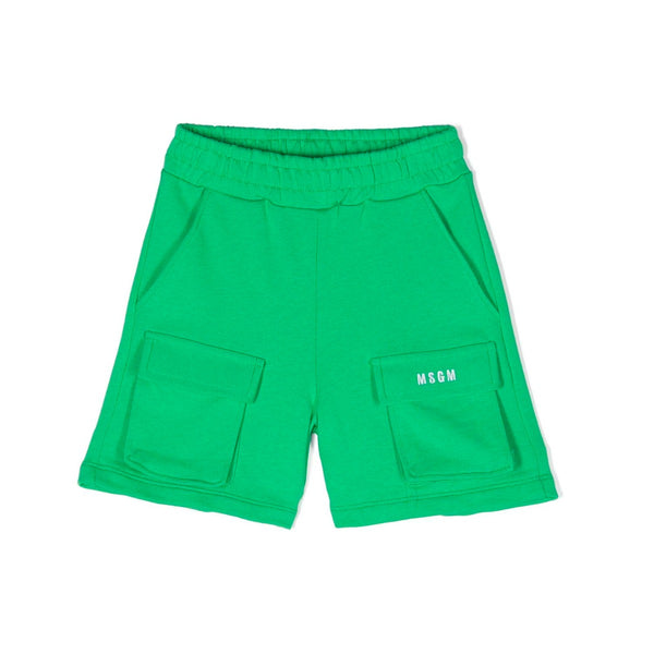 Unisex Green Embroidered-Logo Cargo Shorts