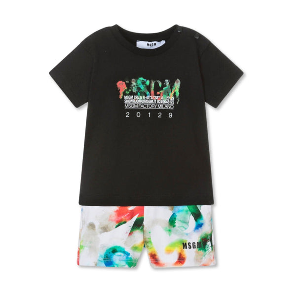 Baby Boys Black Cotton Watercolour Shorts Set