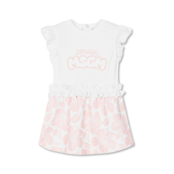 Baby Girls White & Pink Floral Cotton Dress