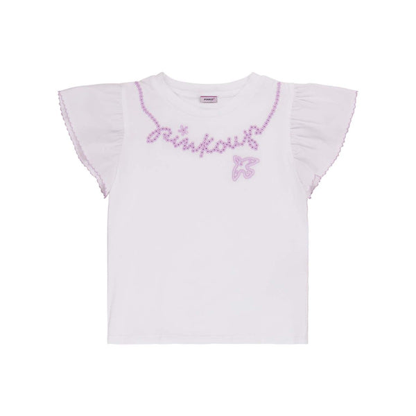 Girls White Embroidered-Logo T-Shirt