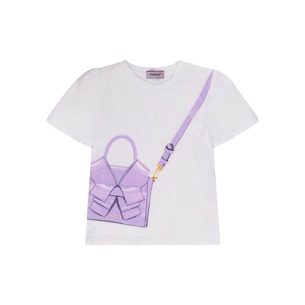 Girls White Bag-Print Cotton T-Shirt