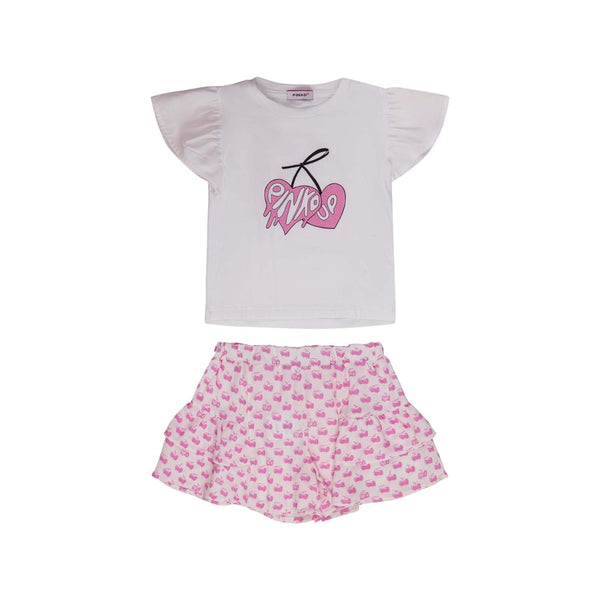 Girls White & Pink Logo-Print Skirt Set
