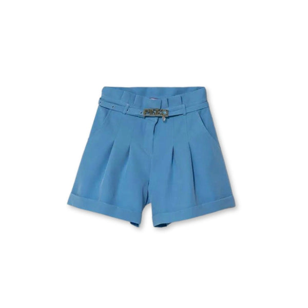 Girls Blue Logo-Belt Shorts