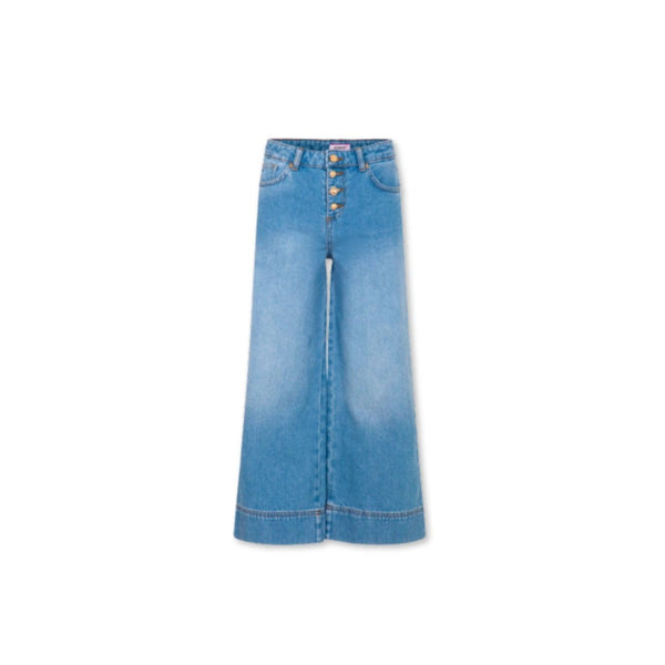 Girls Denim Blue Trousers With Gold Buttons