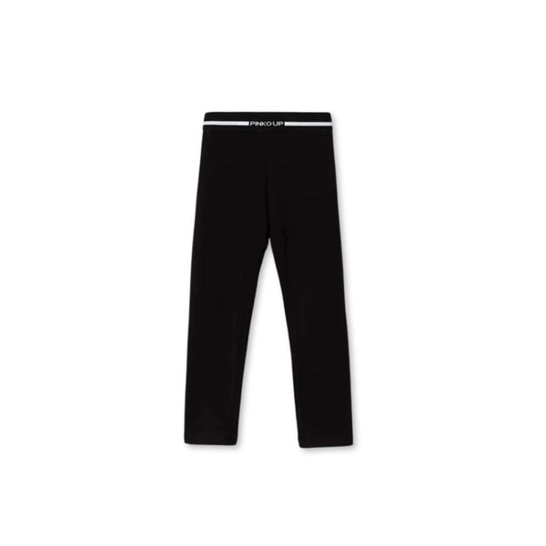 Girls Black Logo Stripe Waste Leggings