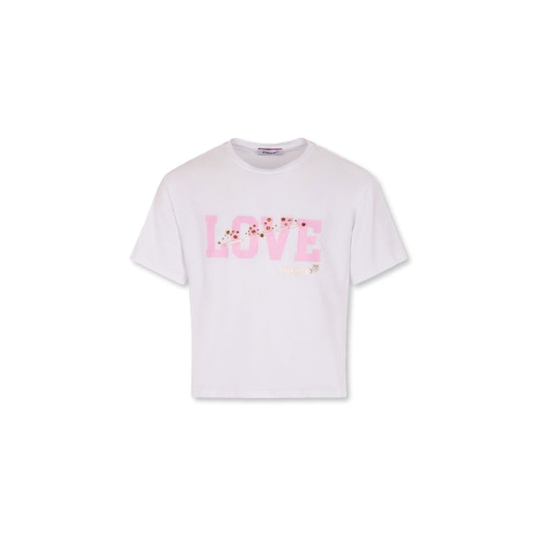 Girls White Love-Print Cotton T-Shirt