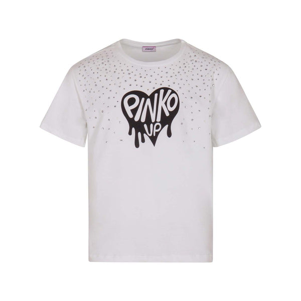 Girls White Logo-Print Half Sleeves T-Shirt