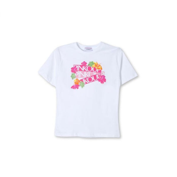 Girls White Floral-Print Cotton T-Shirt
