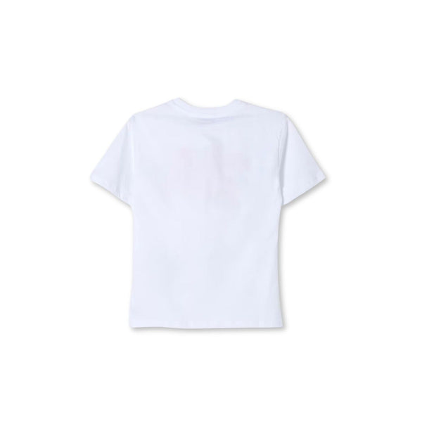Girls White Floral-Print Cotton T-Shirt