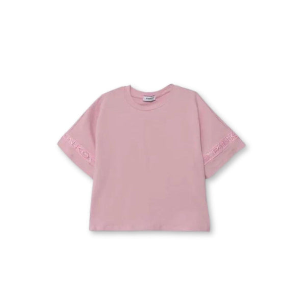 Girls Pink Logo-Sleeves T-Shirt