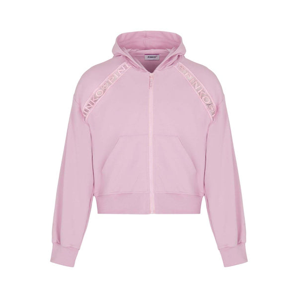 Girls Pink Logo-Trim Zipped Hoodie