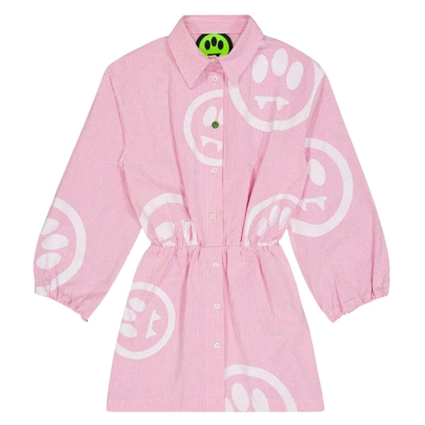 Girls Pink Stripe Logo-Print Cotton Dress