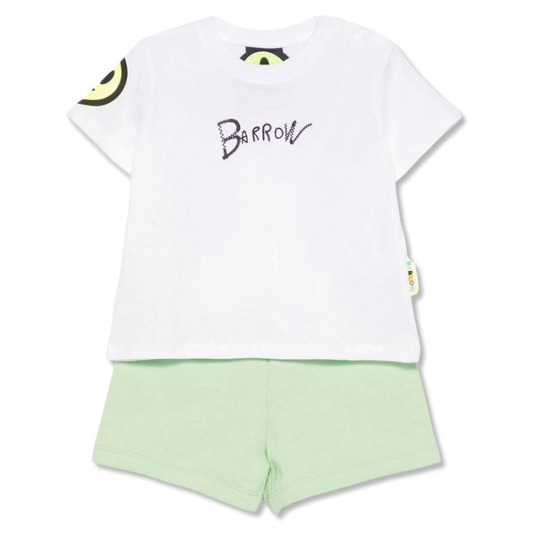 Baby Boys White & Green Shorts Set