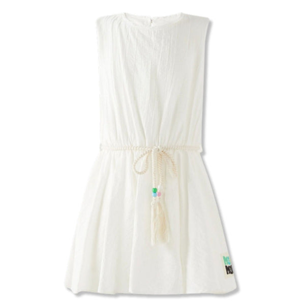 Girls White Rope Belt Dress