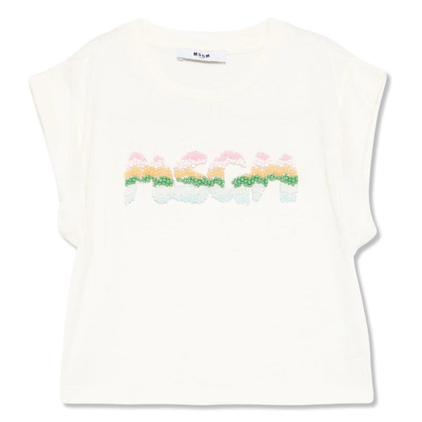 Girls White Rhinestones-Logo Top