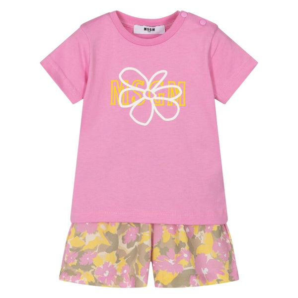 Baby Girls Pink Flower Print Shorts Set