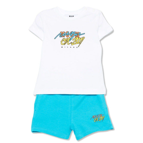 Baby Unisex White & Blue Short Set