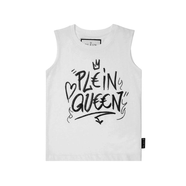 Girls White Crystal-Embellished Cotton T-shirt
