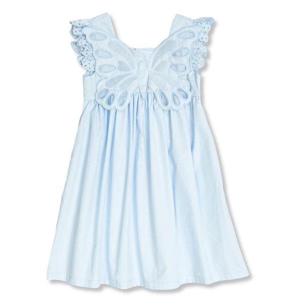 Girls Blue Butterfly-Applique Dress
