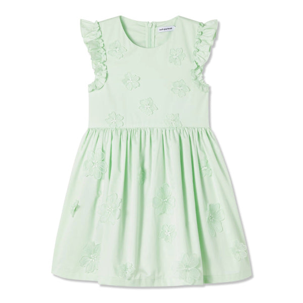 Girls Green Embroidered-Flower Dress
