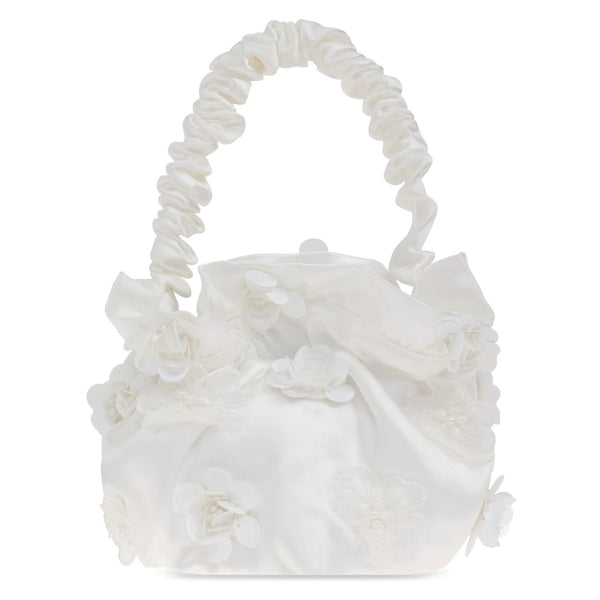 Girls Ivory Satin Fower Bag (20cm)