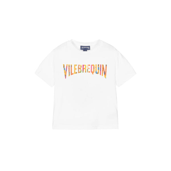 Girls White Cotton Logo T-Shirt