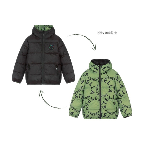 Boys Black & Green Reversible Puffer Jacket