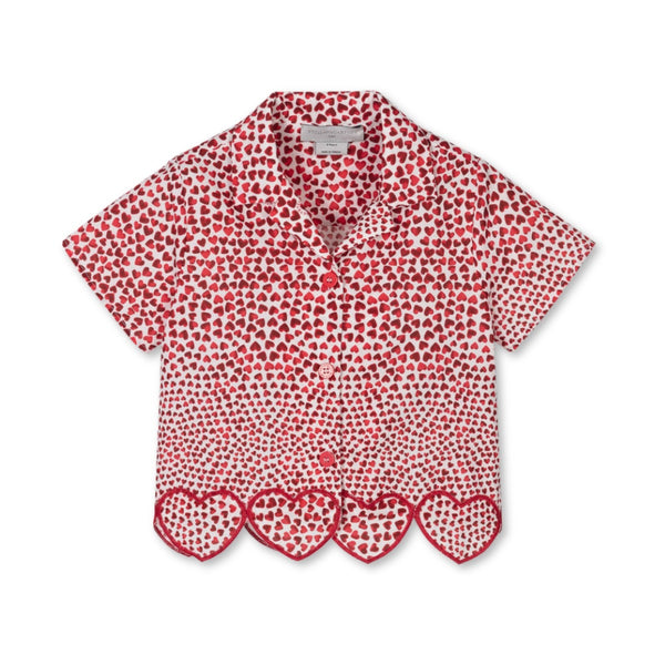 Girls Red Heart Print Cotton Shirt