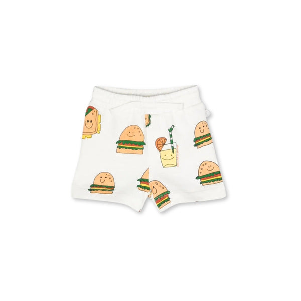 Baby Unisex White Burger-Print Shorts