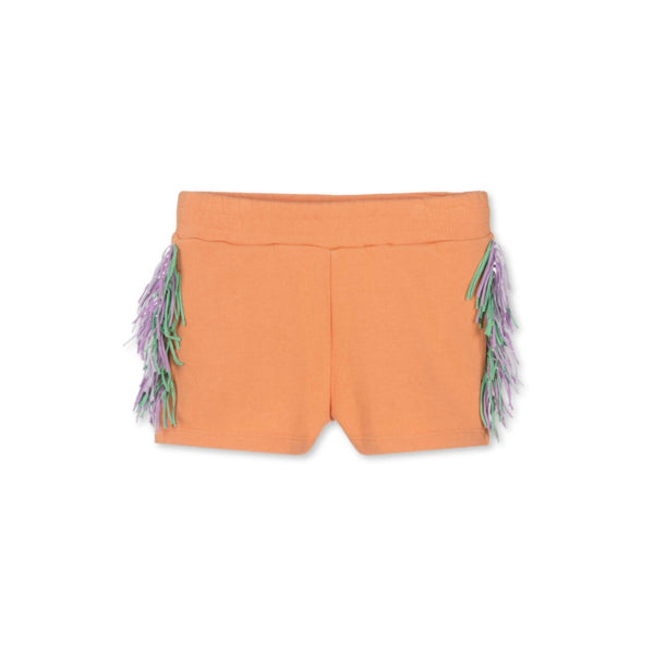 Girls Orange Cotton Fringed Shorts
