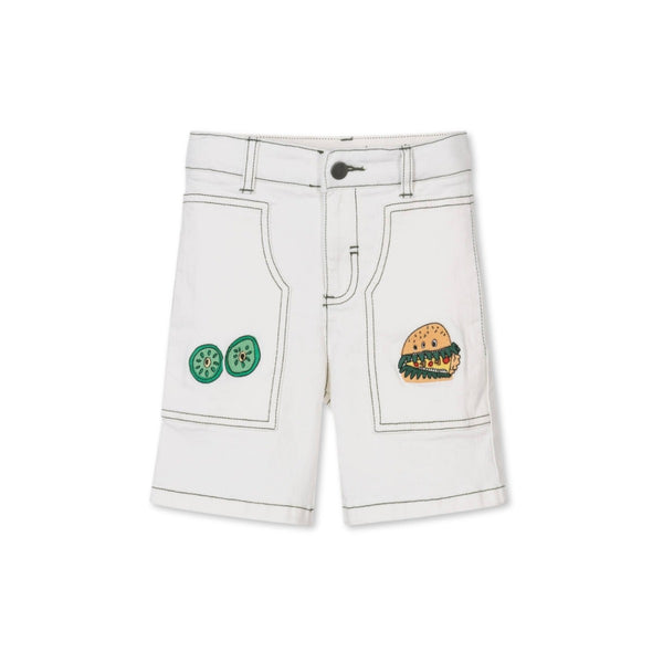 Boys Ivory Cotton Twill Burger Shorts