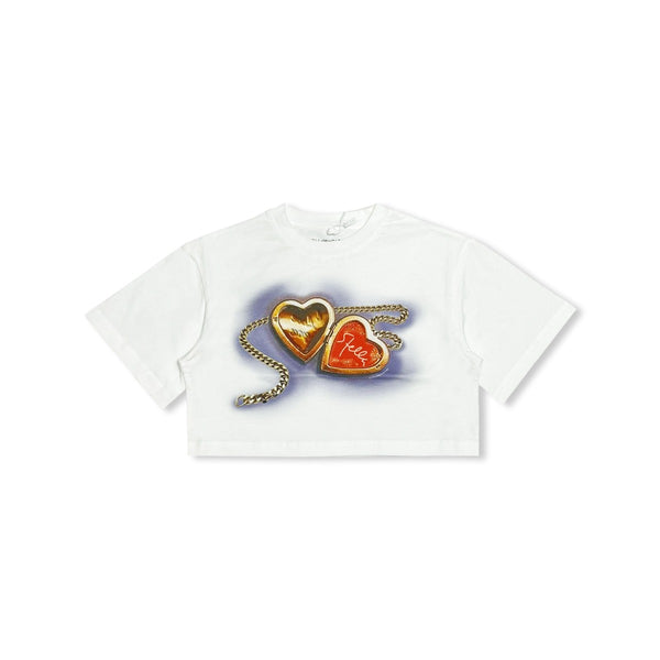 Girls White Heart-Print Cotton T-Shirt