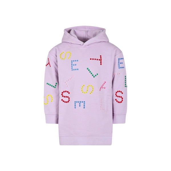 Girls Purple All-Over Logo Embroidery Hoodie Dress