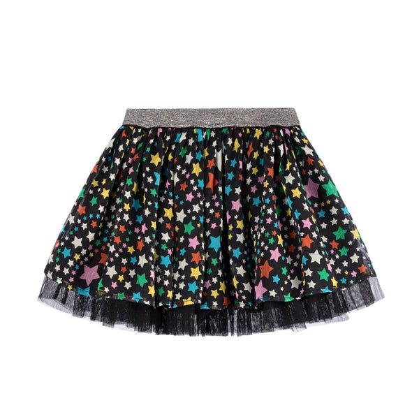 Girls Black Star Print Chiffon Skirt