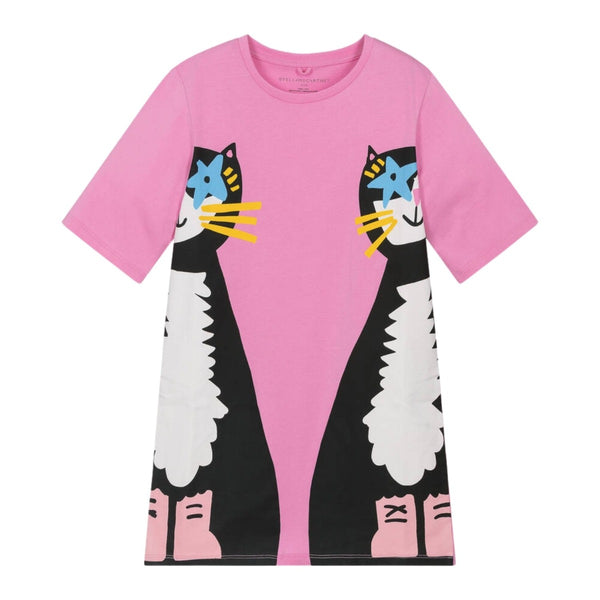 Girls Pink Cotton Cats T-Shirt Dress
