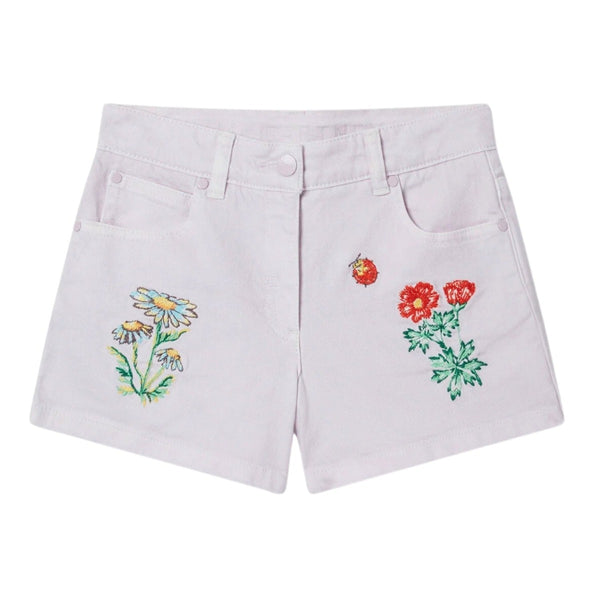 Girls Purple Denim Flower Shorts
