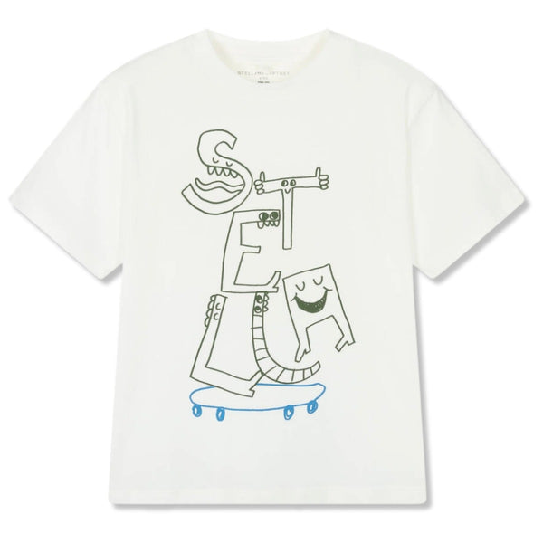 Boys Ivory Stella-Print Cotton T-Shirt