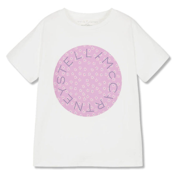 Girls White Flower Logo Print T-shirt