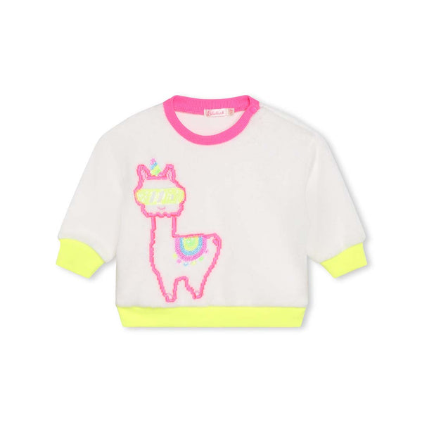 Girls White & Pink Llama Sweatshirt